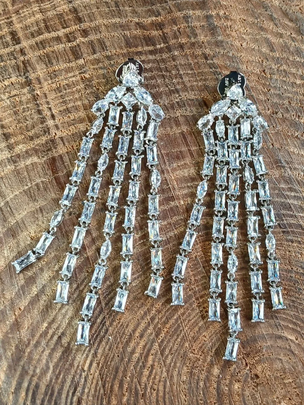 Kate Spade New York Showtime  Silvertone CZ Fringe Statement Earrings